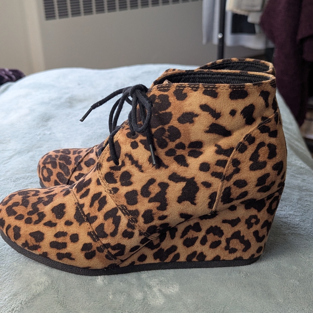 Y2K Leopard Print Wedge Ankle Boots